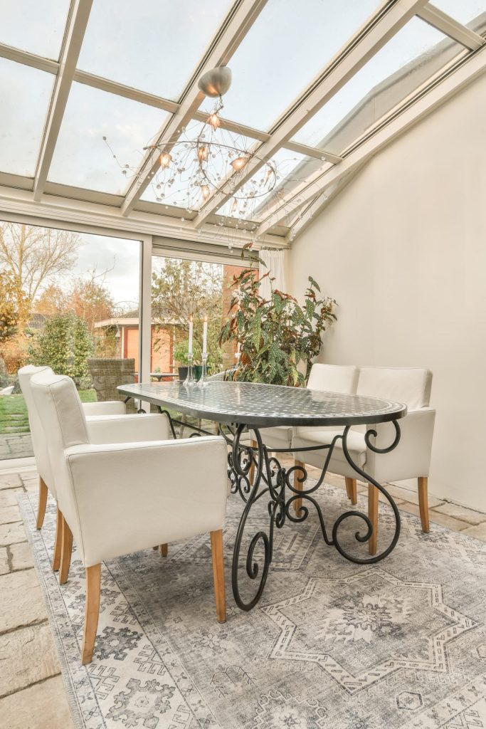 Warm conservatory roof with table